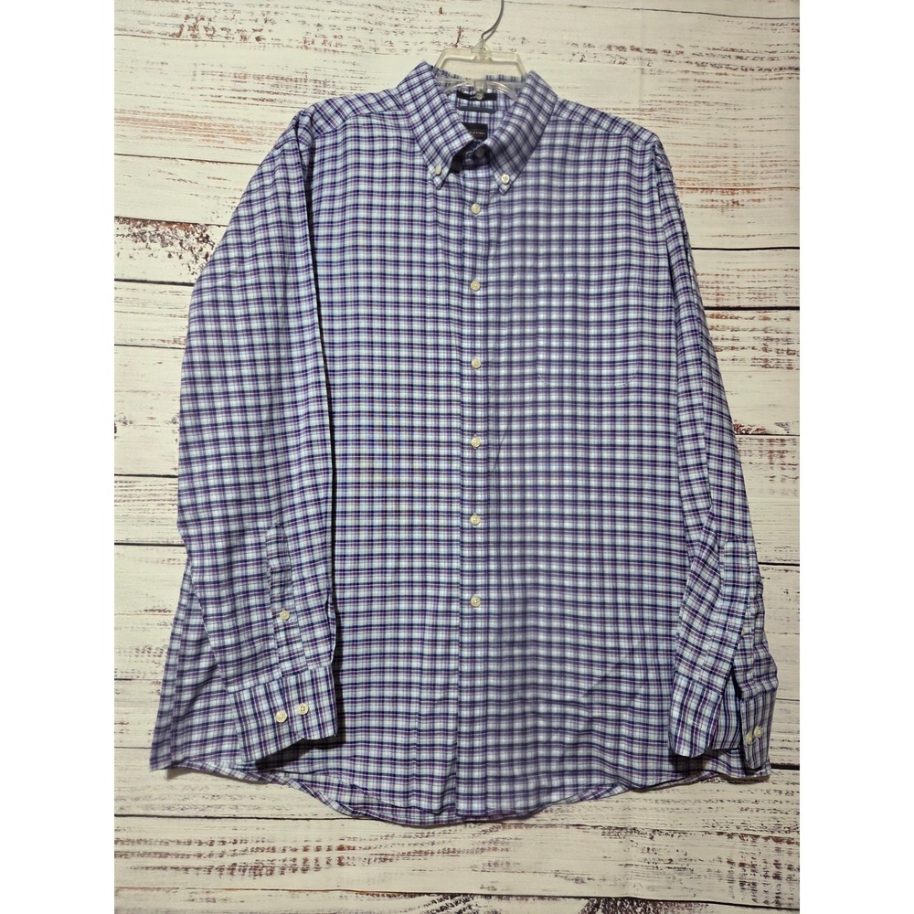 Dockers Battery Street Mens XL Purple Blue Plaid Stretch Button Down Shirt